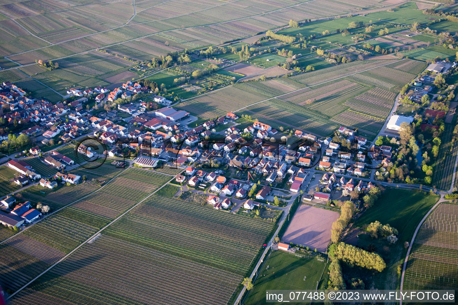 Aerial view of Kirrweiler in the state Rhineland-Palatinate, Germany