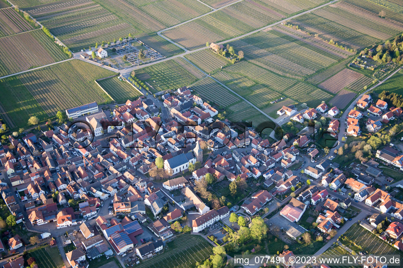 Aerial photograpy of Kirrweiler in the state Rhineland-Palatinate, Germany