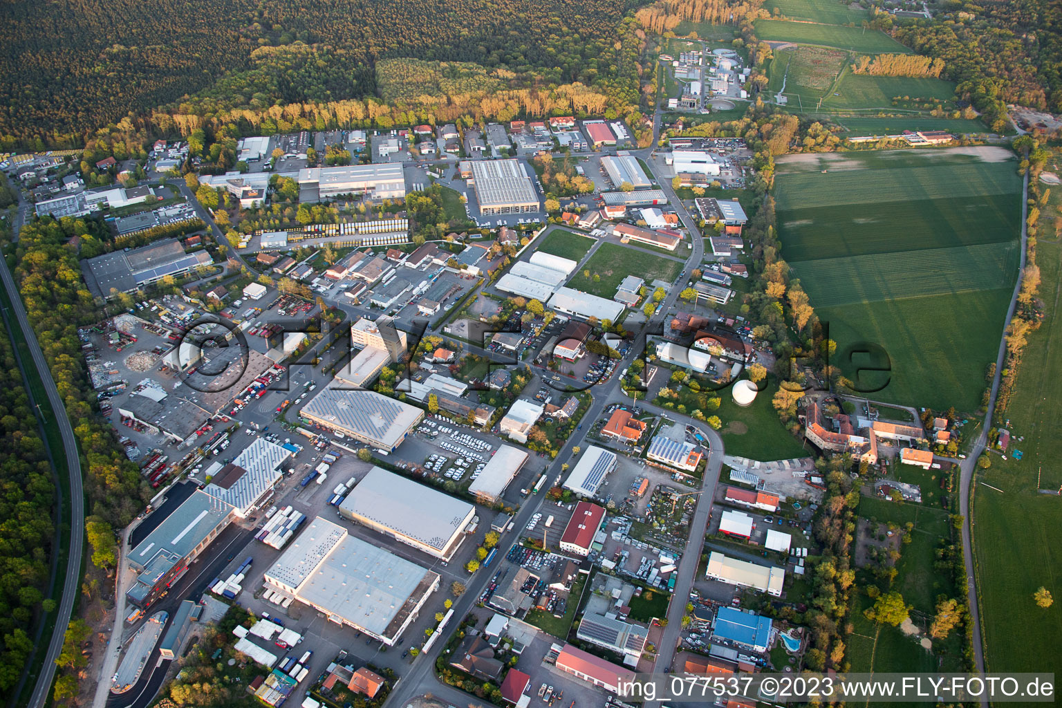 Aerial view of District Speyerdorf in Neustadt an der Weinstraße in the state Rhineland-Palatinate, Germany