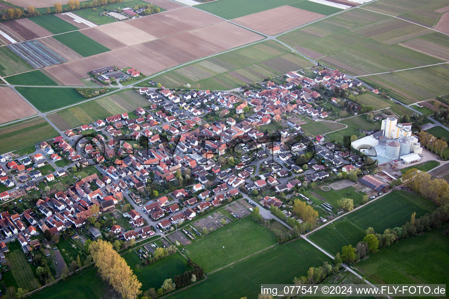 Aerial view of Freimersheim in Freimersheim in the state Rhineland-Palatinate, Germany