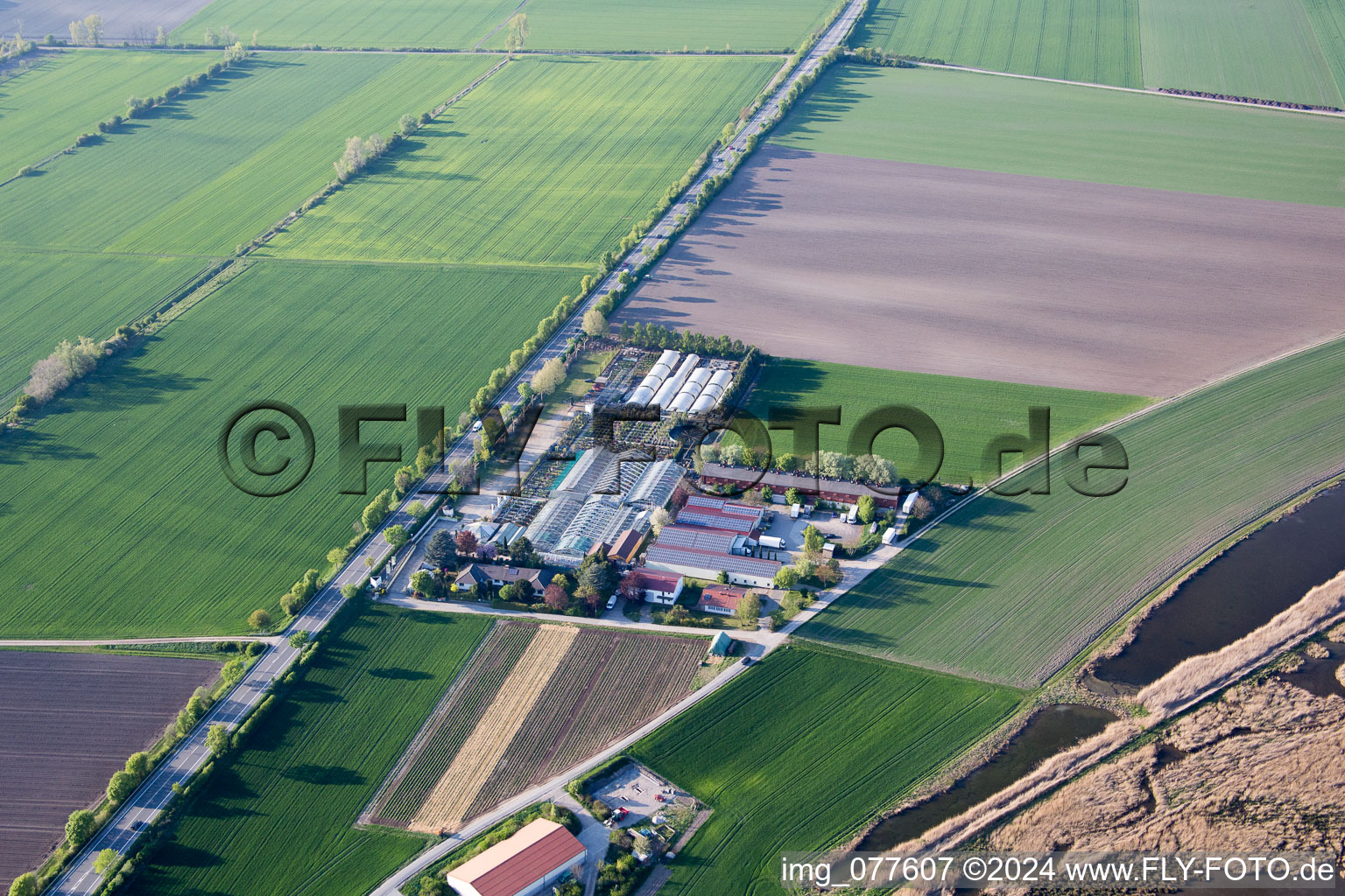 Aerial view of Tils Nursery in the district Rheindürkheim in Worms in the state Rhineland-Palatinate, Germany