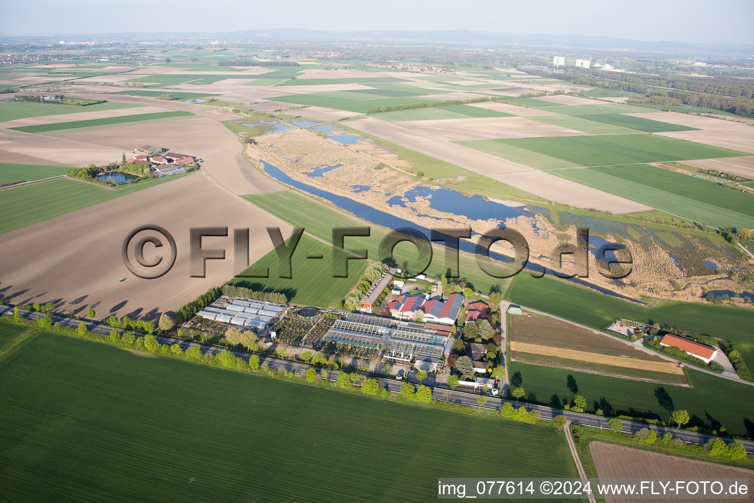 Aerial photograpy of Tils Nursery in the district Rheindürkheim in Worms in the state Rhineland-Palatinate, Germany