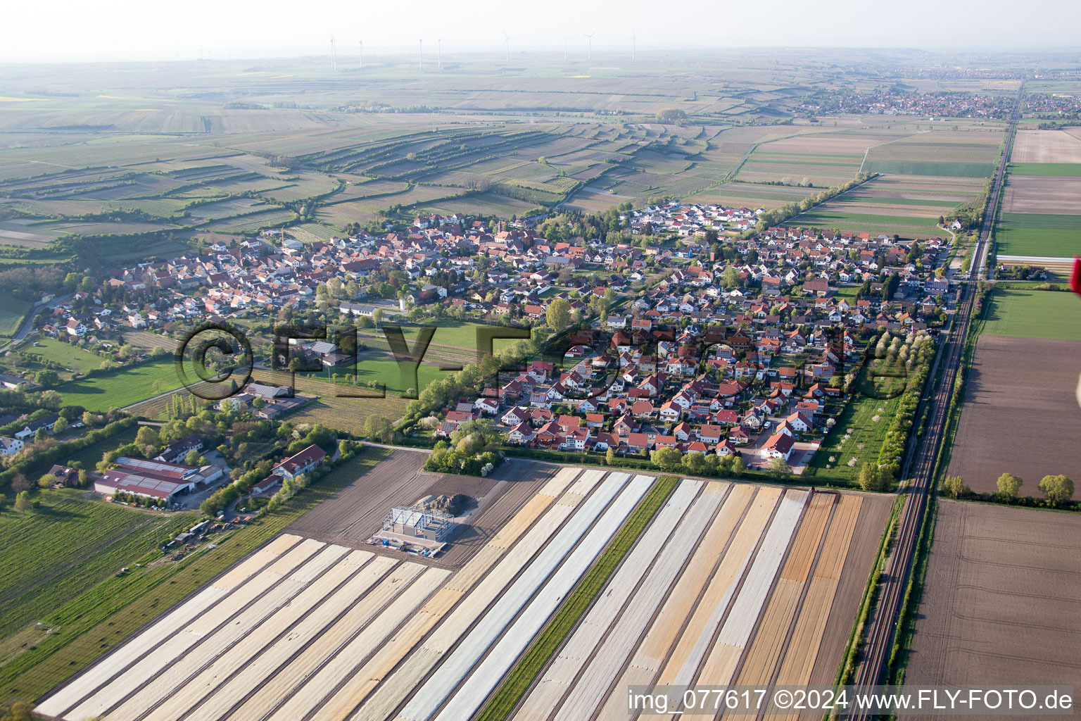 Aerial view of Mettenheim in the state Rhineland-Palatinate, Germany