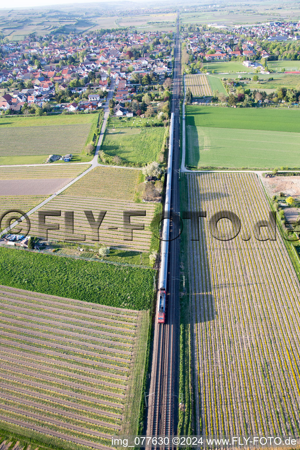 Local railway train in Alsheim in the state Rhineland-Palatinate