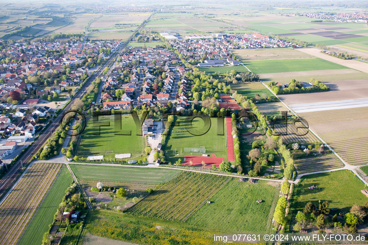 Town View of the streets and houses of the residential areas in Alsheim in the state Rhineland-Palatinate