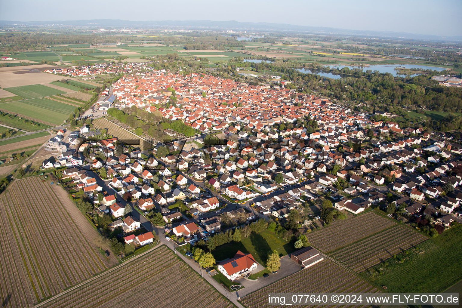 Aerial photograpy of Gimbsheim in the state Rhineland-Palatinate, Germany