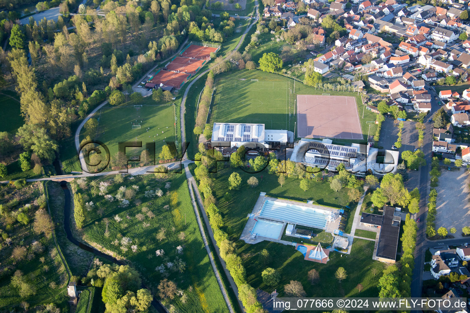 Aerial view of Stockstadt am Rhein in the state Hesse, Germany