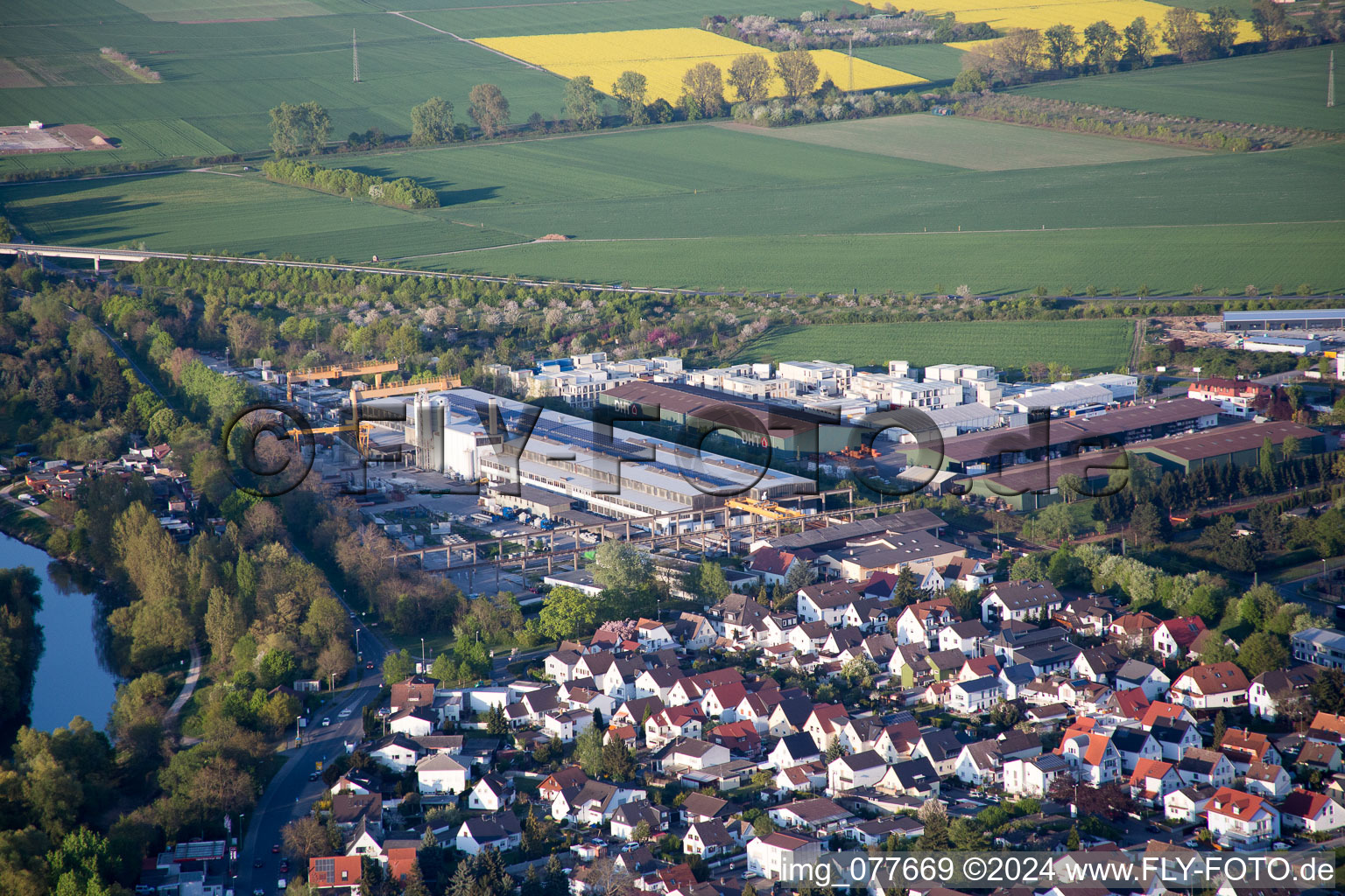 Oblique view of Stockstadt am Rhein in the state Hesse, Germany