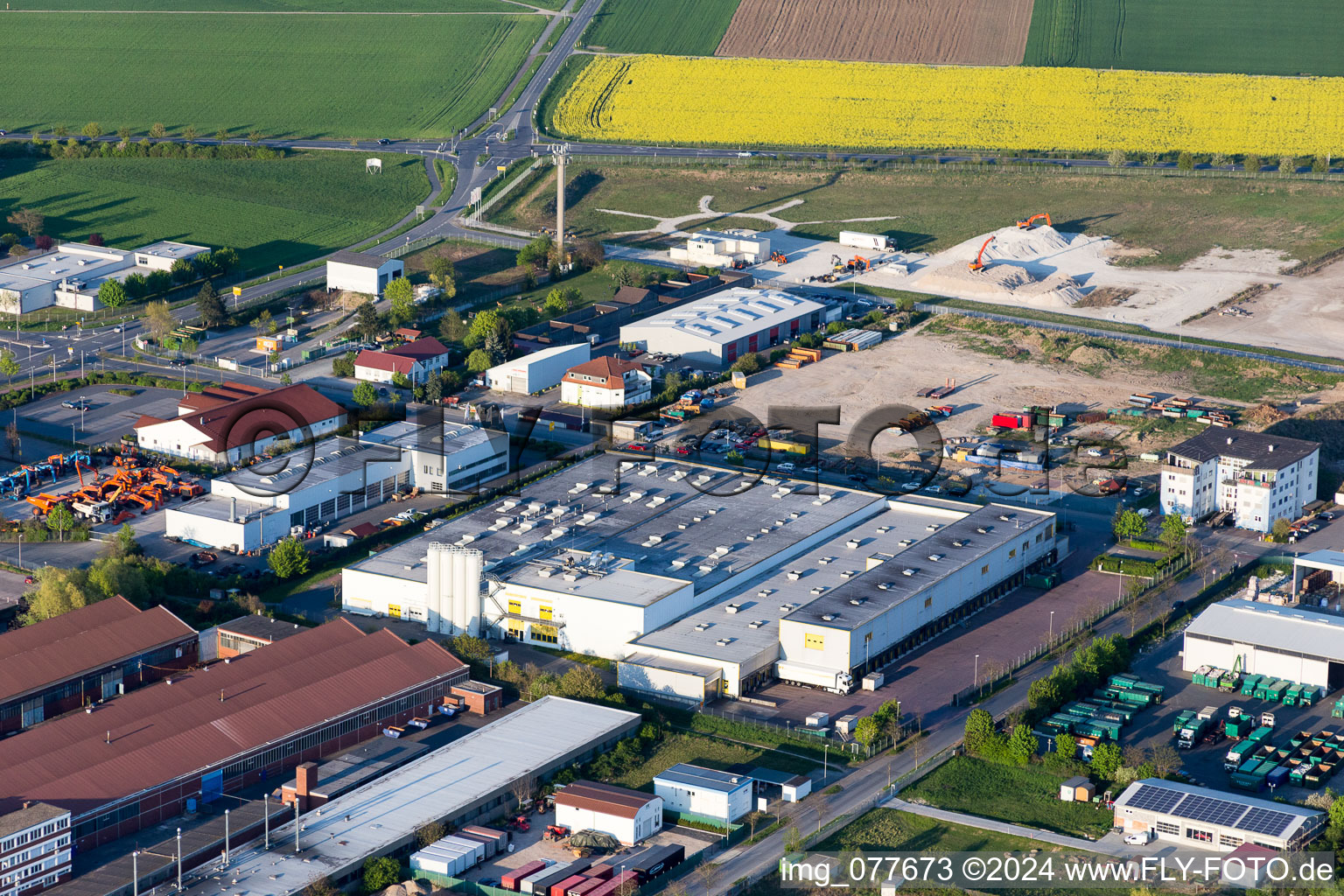 Building and production halls on the premises of Kiesel Mitte GmbH in Stockstadt am Rhein in the state Hesse, Germany