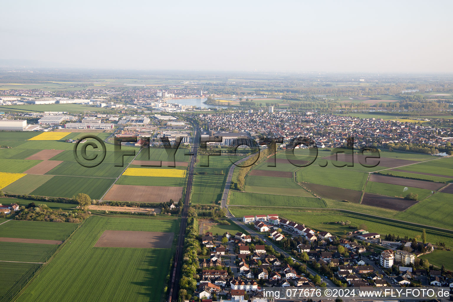 Stockstadt am Rhein in the state Hesse, Germany from the plane