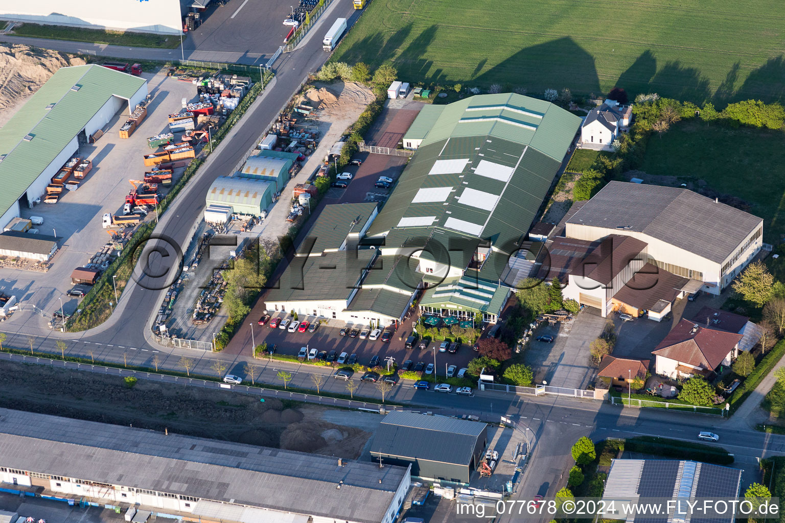 Roof on the building of the sports hall Studio for Fitness in Stockstadt am Rhein in the state Hesse, Germany