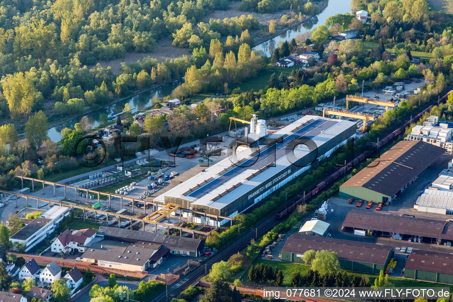 Building and production halls on the premises of Spannbetonwerke Finger Stockstadt GmbH & Co. KG in Stockstadt am Rhein in the state Hesse, Germany