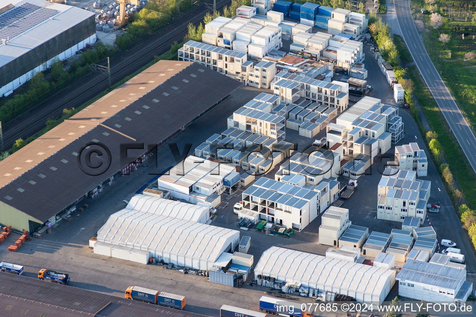 Building and production halls on the premises of DHT Daemmstoff Handel+Technik GmbH in Stockstadt am Rhein in the state Hesse, Germany