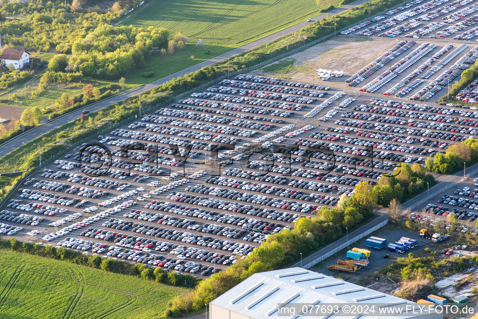 Parking and storage space for automobiles of ARS Altmann AG Automobillogistik - Branch Riedstadt in the district Goddelau in Riedstadt in the state Hesse, Germany