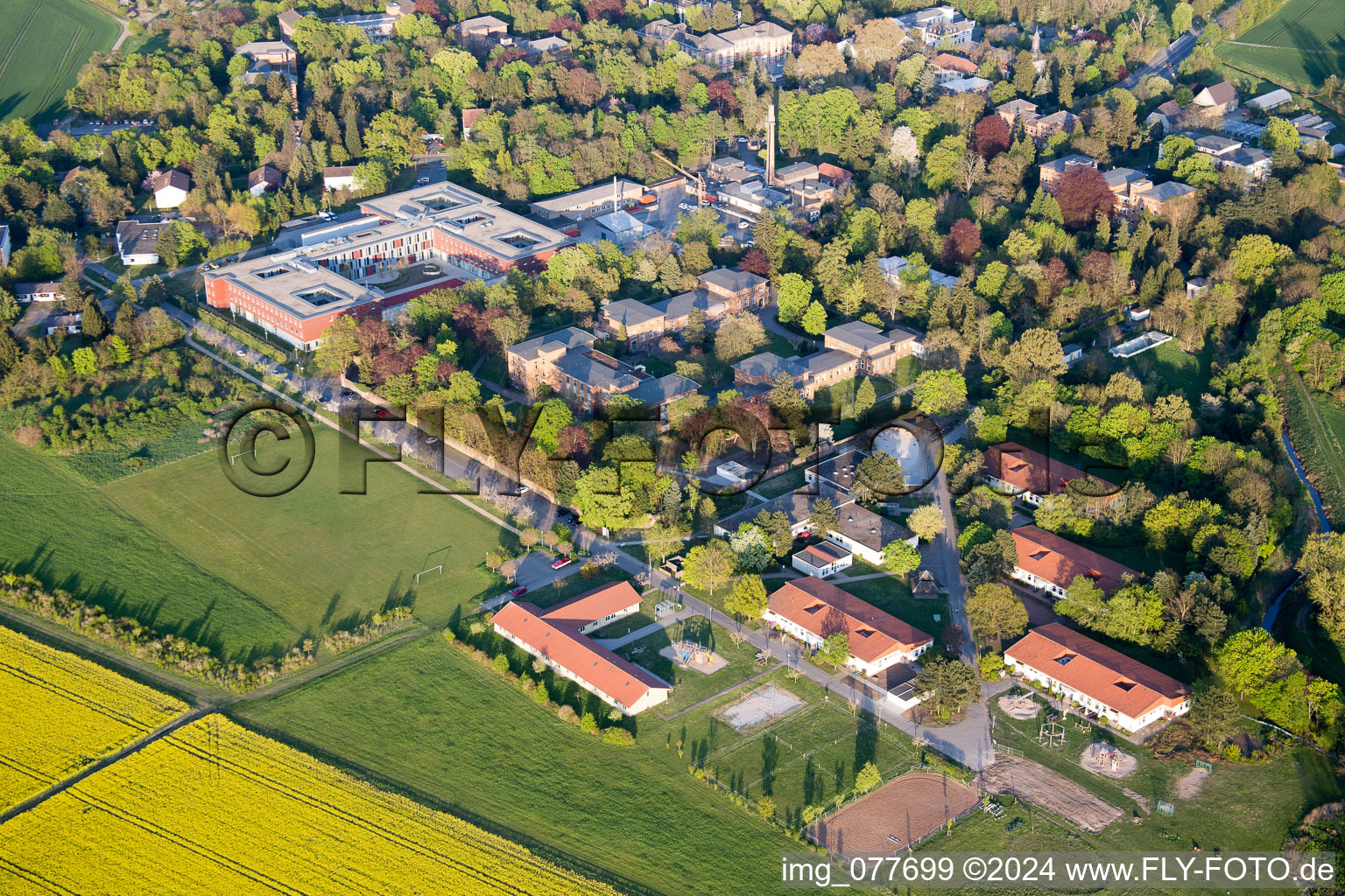 Aerial view of Philippshospital in Riedstadt in the state Hesse, Germany