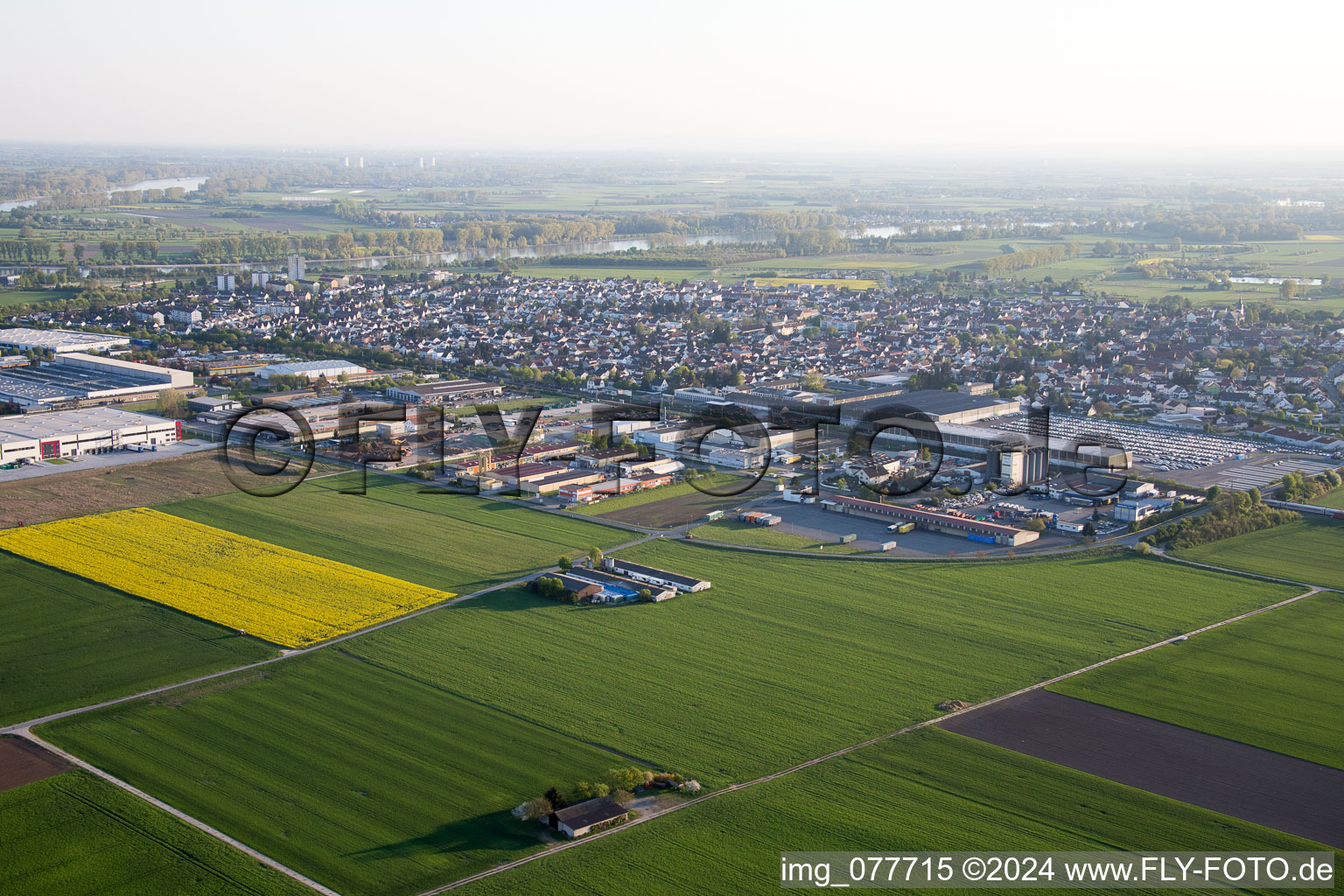 Aerial photograpy of Biebesheim am Rhein in the state Hesse, Germany