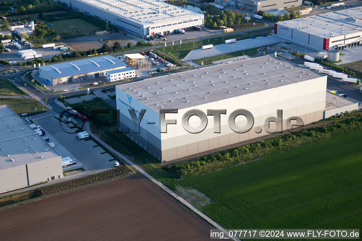 Aerial photograpy of Industrial and commercial area NO with Grieshaber Logistic Group AG in Biebesheim am Rhein in the state Hesse, Germany