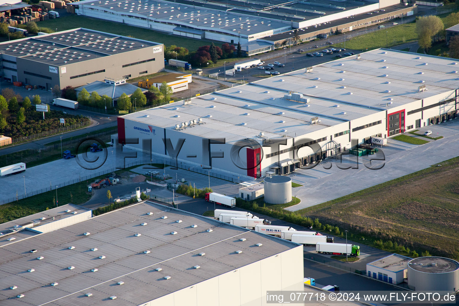 Oblique view of Industrial and commercial area NO with Grieshaber Logistic Group AG in Biebesheim am Rhein in the state Hesse, Germany