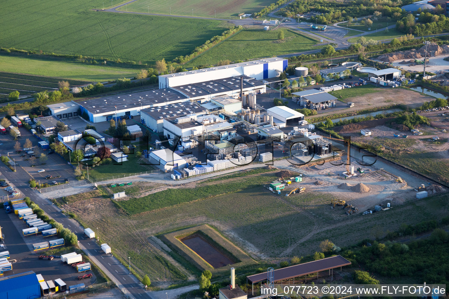 Aerial view of Industrial and commercial area NO with Nalco Deutschland Manufacturing GmbH in Biebesheim am Rhein in the state Hesse, Germany