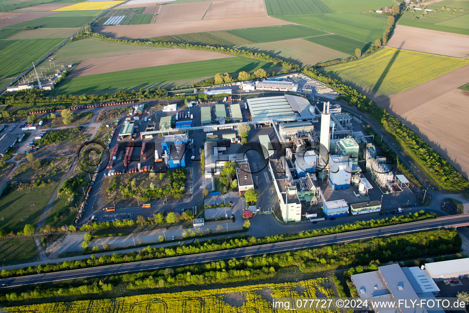 Aerial view of Industrial and commercial area NO HIM in Biebesheim am Rhein in the state Hesse, Germany