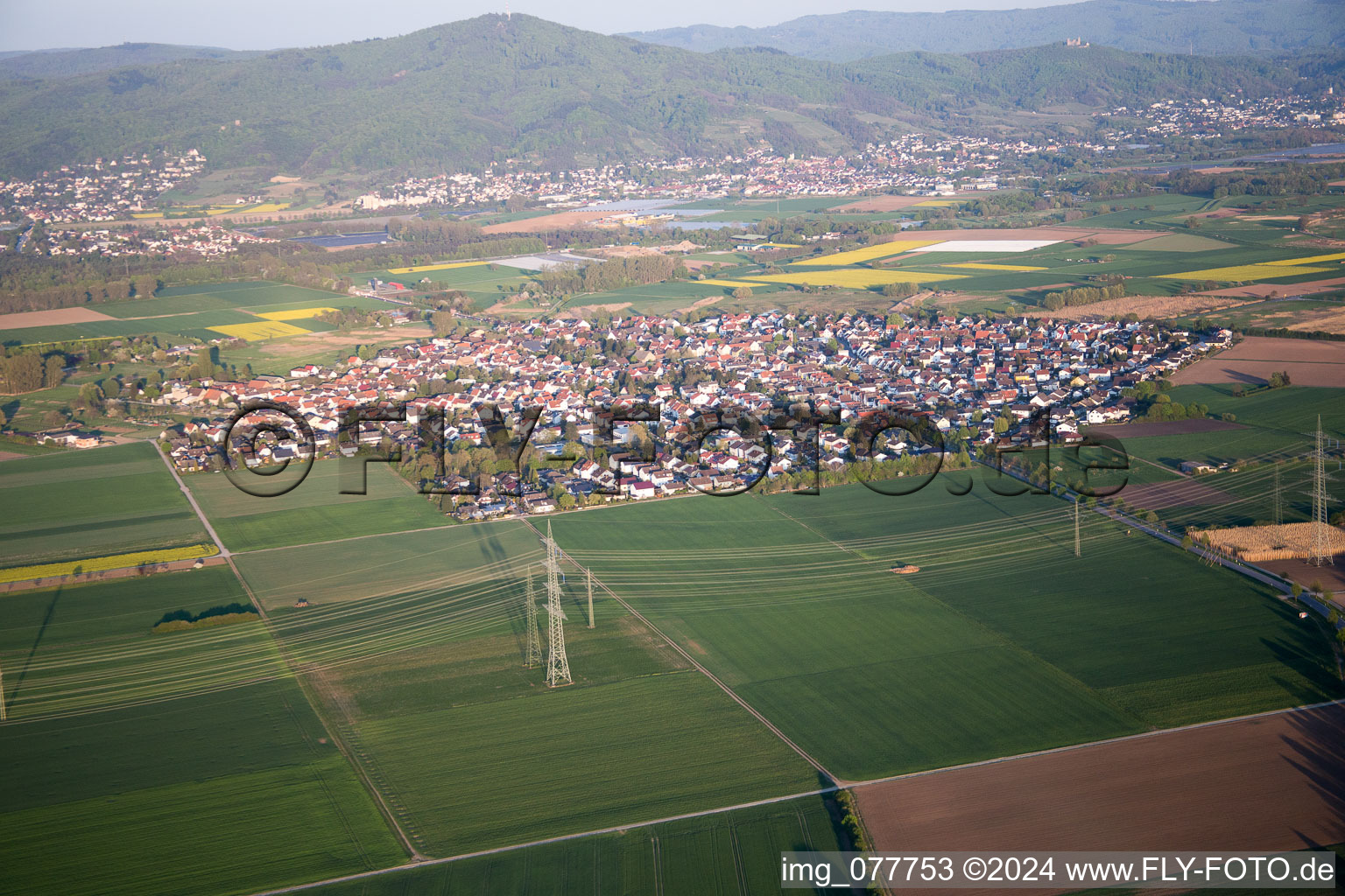 Aerial view of Alsbach-Hähnlein in the state Hesse, Germany