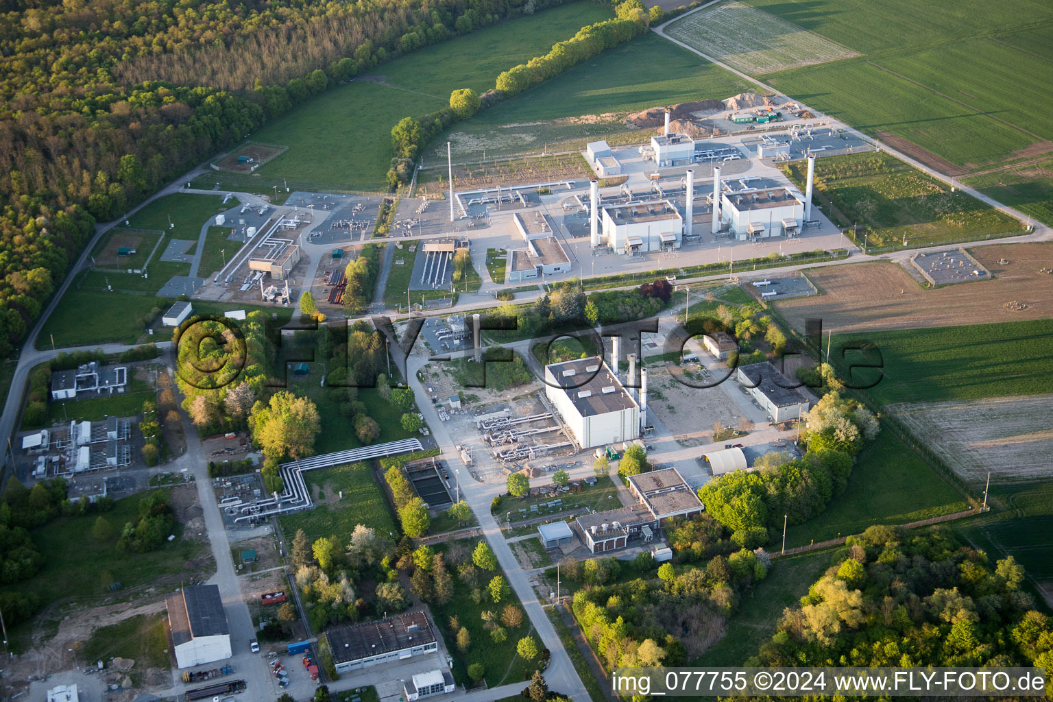 Aerial view of Compressor Stadium and pumping station for natural gas Open Grid Europe GmbH in the district Haehnlein in Alsbach-Haehnlein in the state Hesse