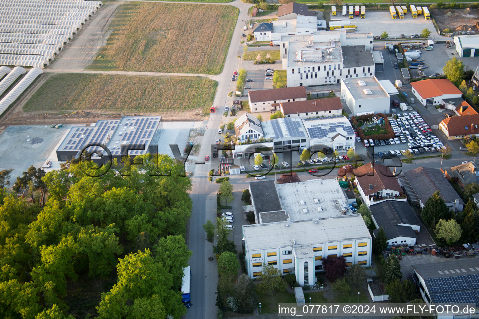 Alsbach-Hänlein, Sandwiese industrial area in Alsbach-Hähnlein in the state Hesse, Germany seen from a drone