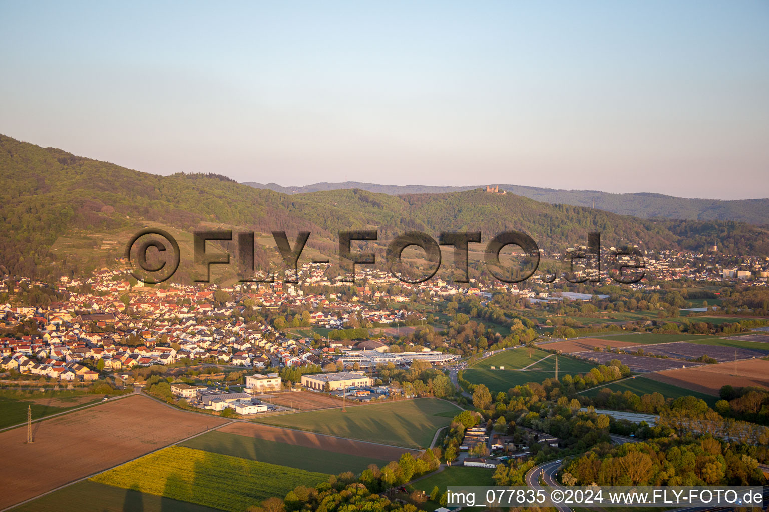 Aerial view of Zwingenberg in the state Hesse, Germany