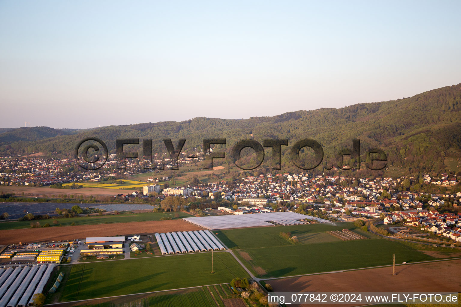 Bird's eye view of Zwingenberg in the state Hesse, Germany