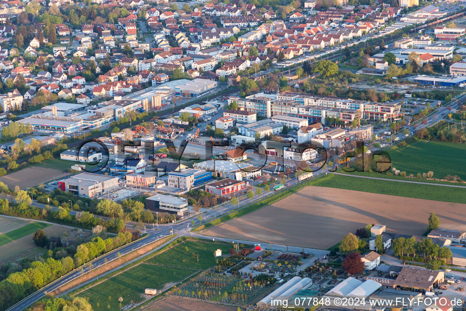 Industrial estate and company settlement on Bensheimer Ring in the district Auerbach in Bensheim in the state Hesse, Germany