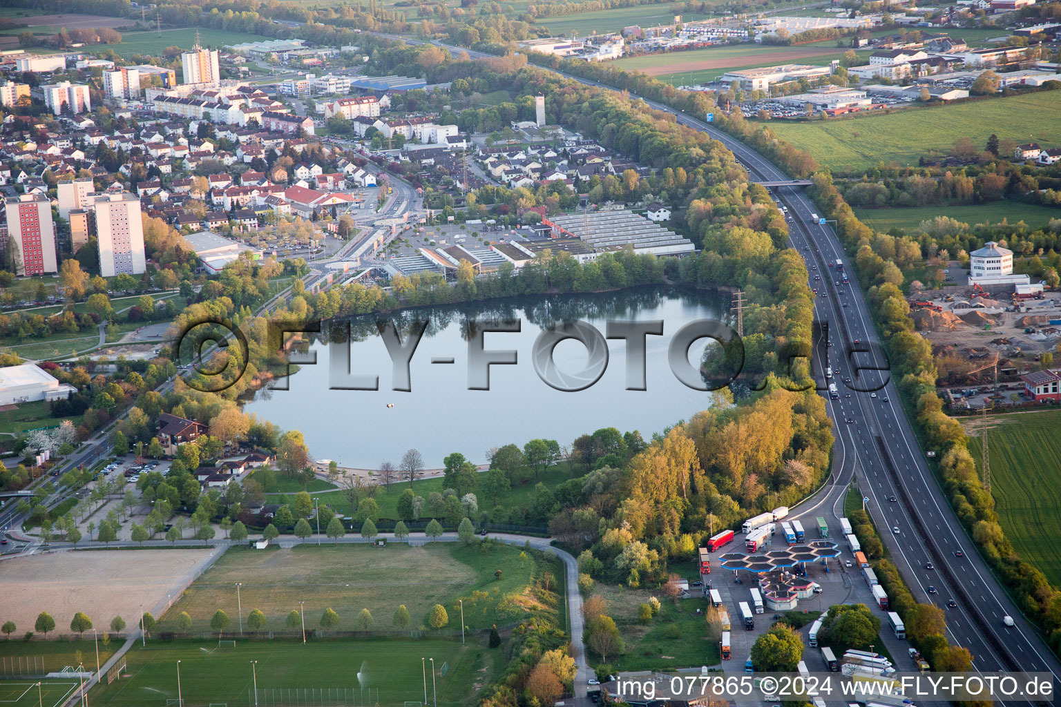 Sandy beach areas on the Badesee Bensheim in Bensheim in the state Hesse