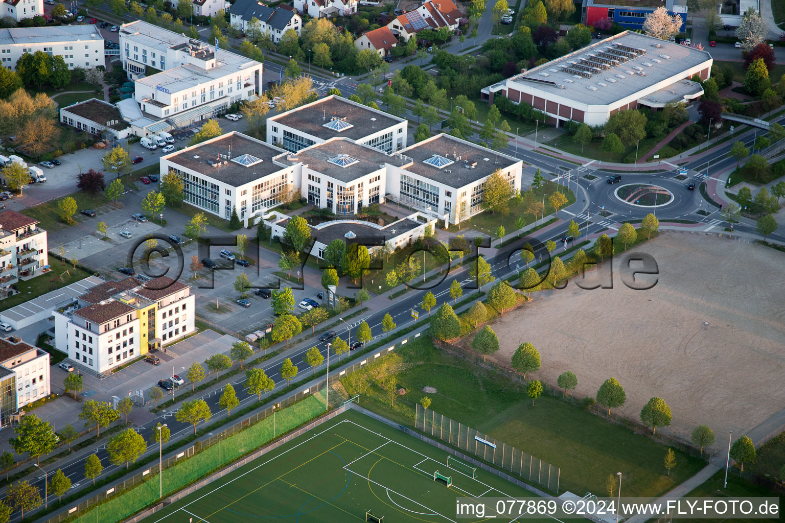 Industrial estate and company settlement Track&Trace Academy und Europa Hotel in the district Auerbach in Bensheim in the state Hesse from above