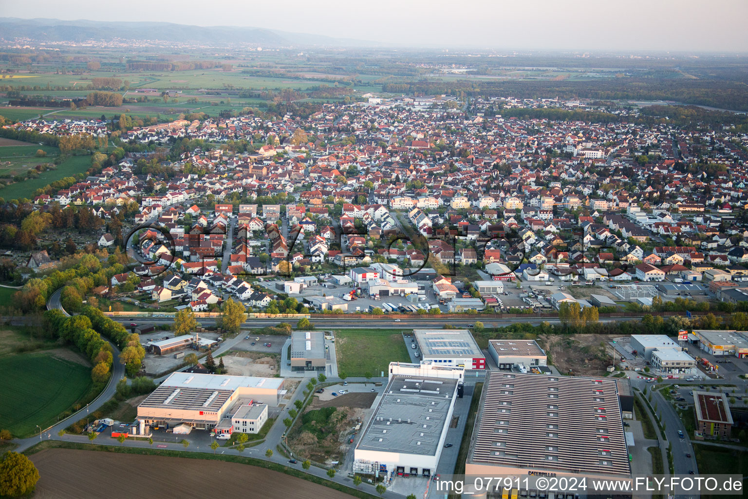 Oblique view of Town View of the streets and houses of the residential areas in Lorsch in the state Hesse, Germany