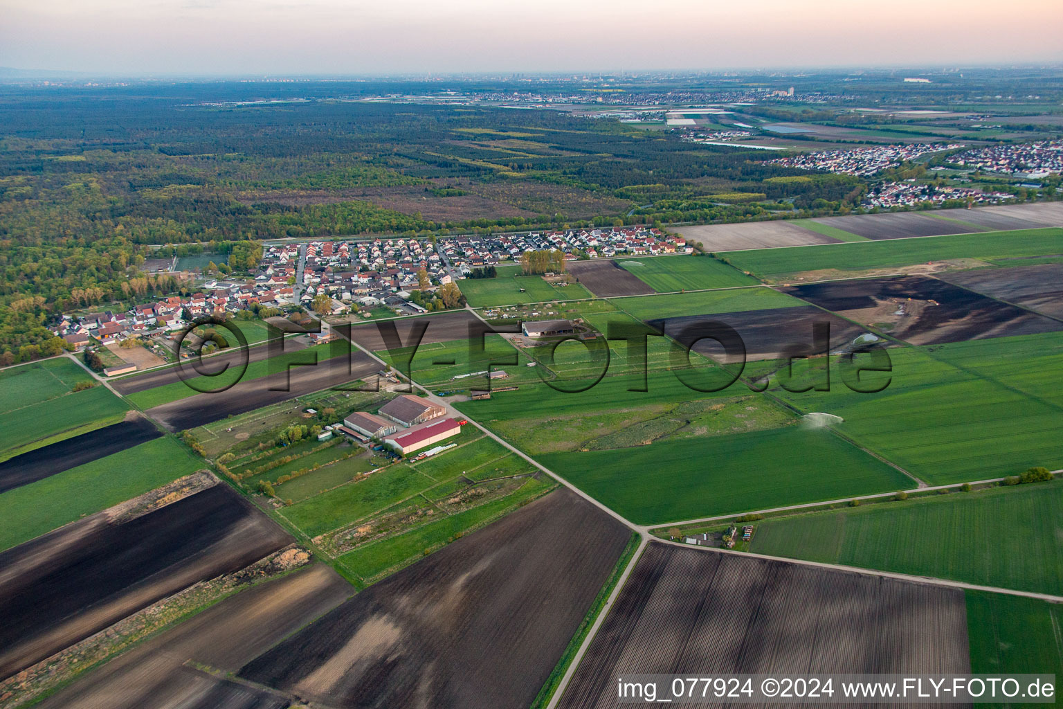 Oblique view of District Riedrode in Bürstadt in the state Hesse, Germany