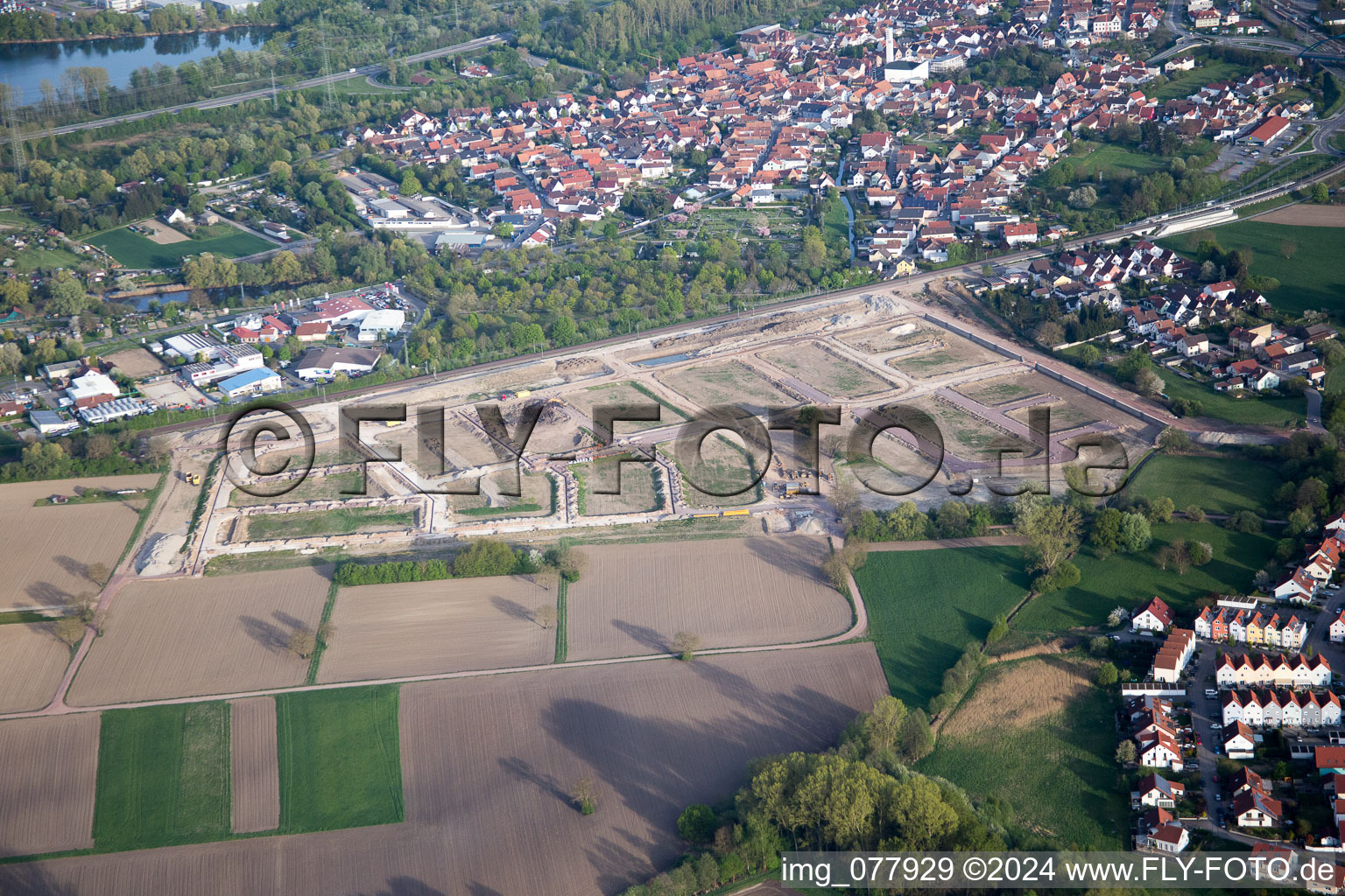 Wörth am Rhein in the state Rhineland-Palatinate, Germany seen from above