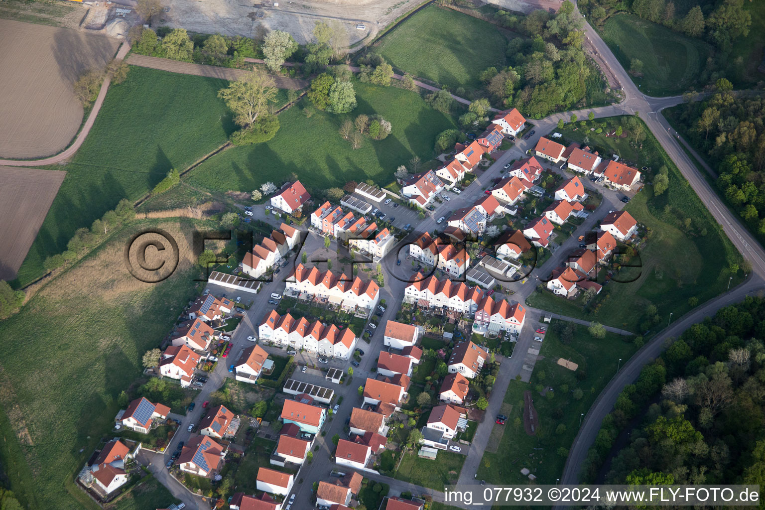 Bird's eye view of Wörth am Rhein in the state Rhineland-Palatinate, Germany