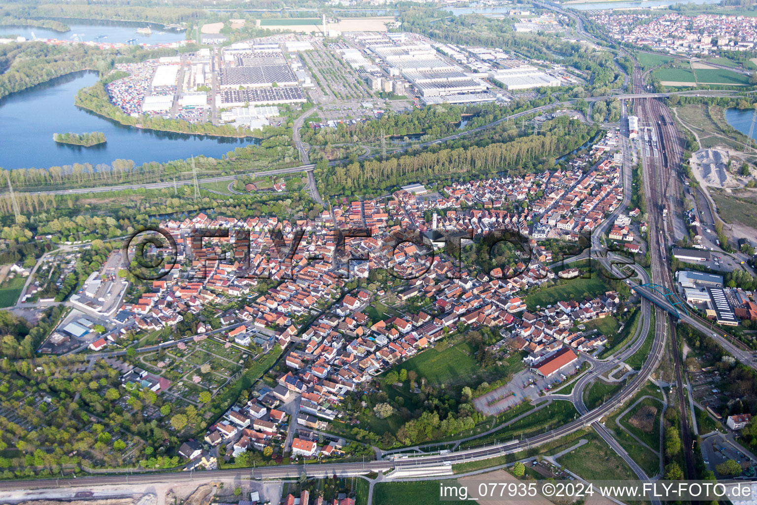 Town View of the streets and houses of the residential areas between state highway and Daimler factory in Woerth am Rhein in the state Rhineland-Palatinate, Germany