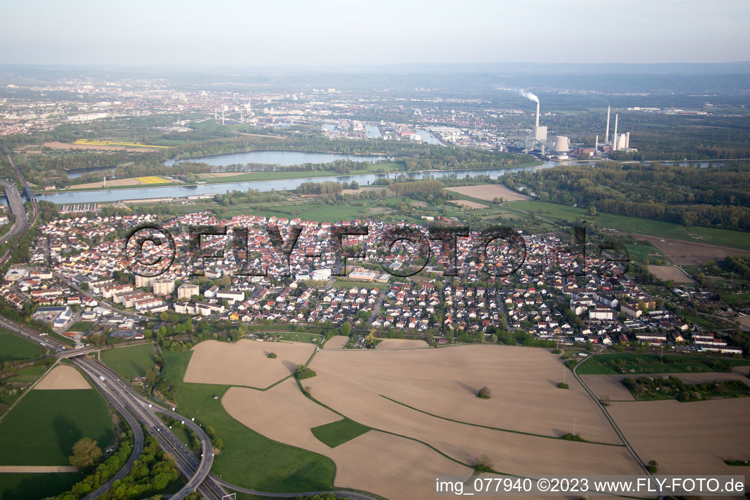 Wörth am Rhein in the state Rhineland-Palatinate, Germany from a drone