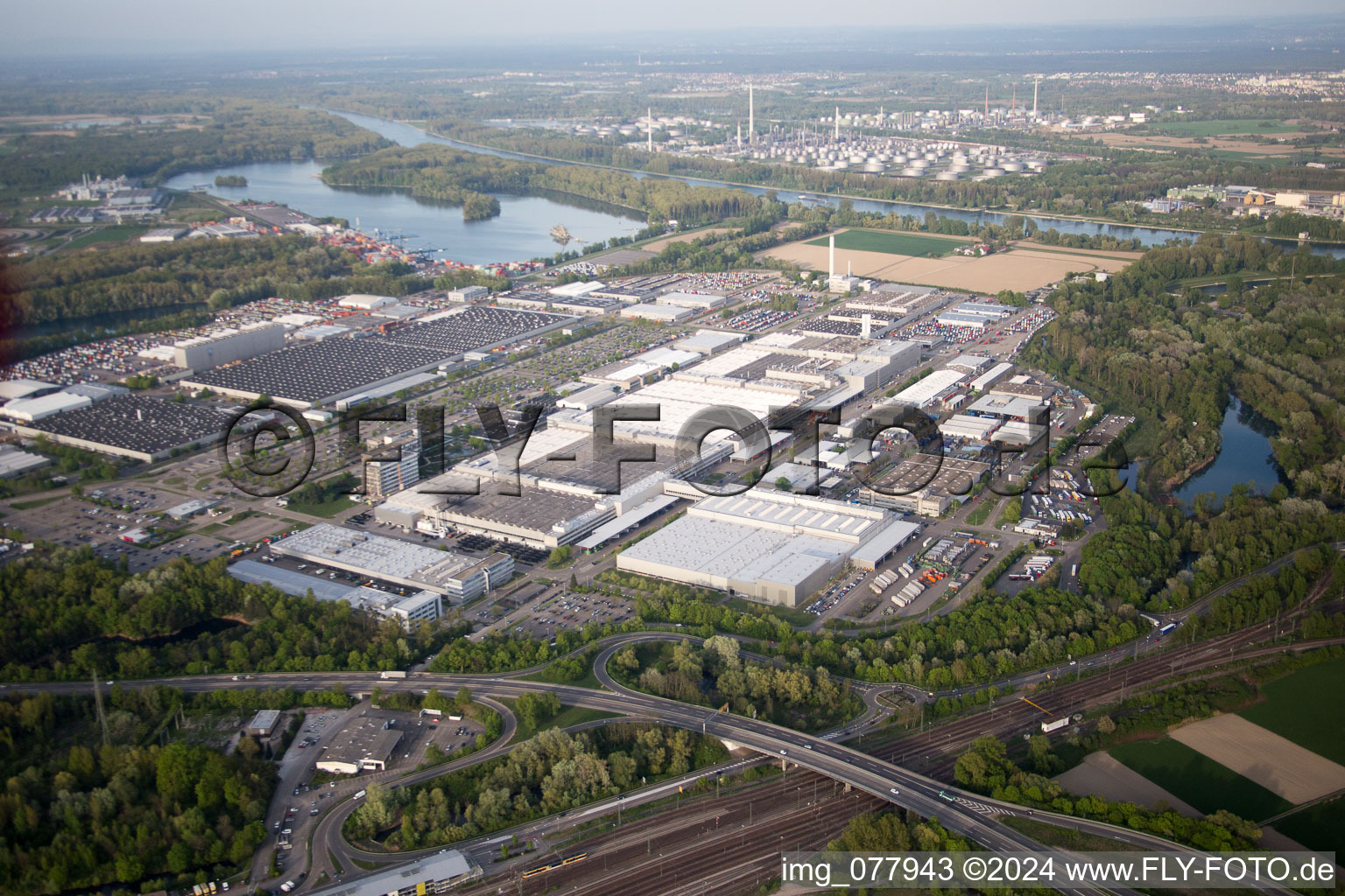 Wörth am Rhein in the state Rhineland-Palatinate, Germany seen from a drone