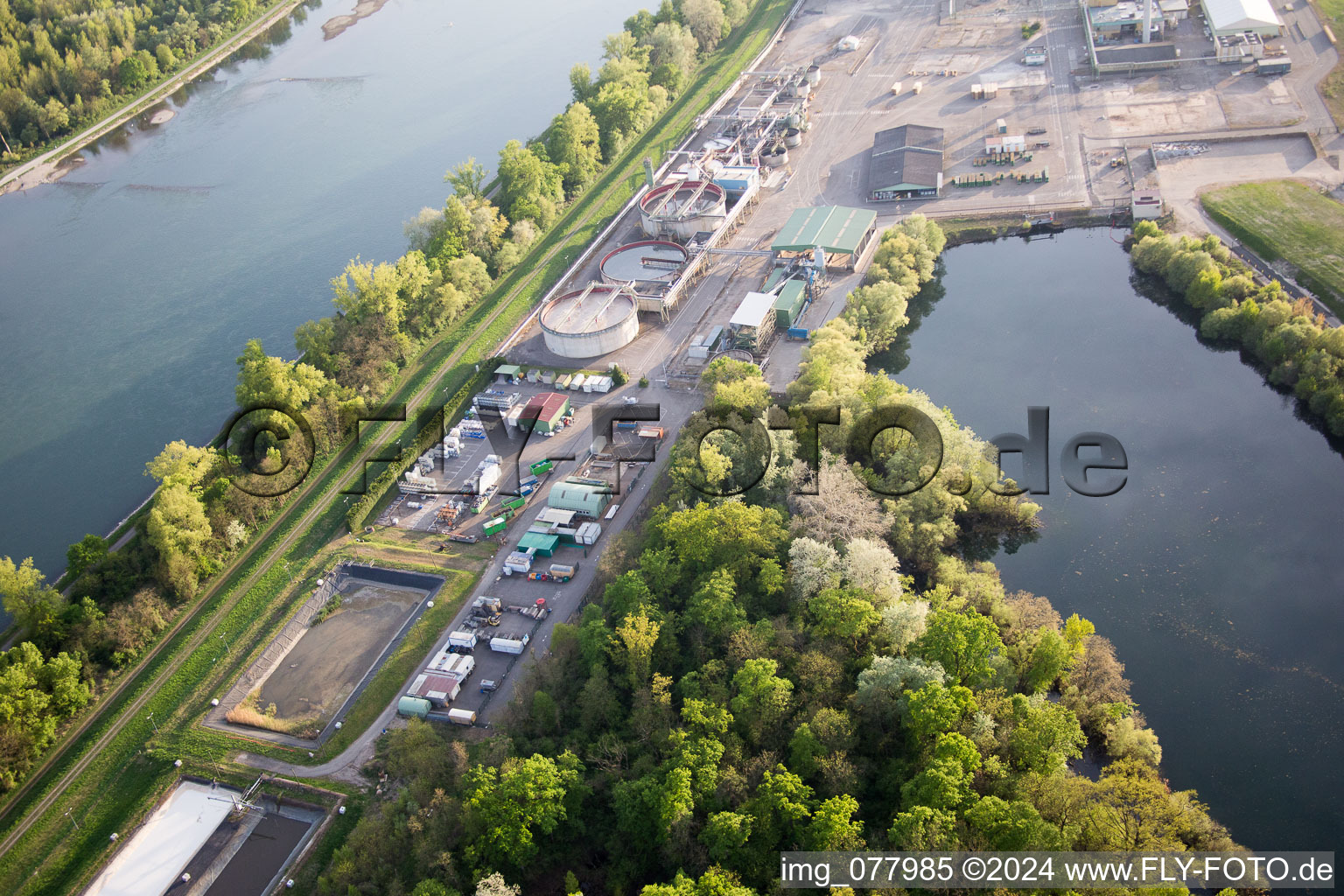 Aerial photograpy of Industry on the Rhine in Lauterbourg in the state Bas-Rhin, France