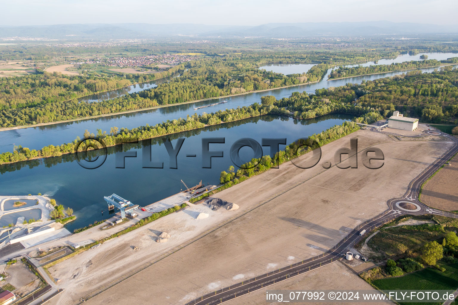 Construction of Port facilities on the banks of the river Rhine in Lauterbourg in Grand Est, France