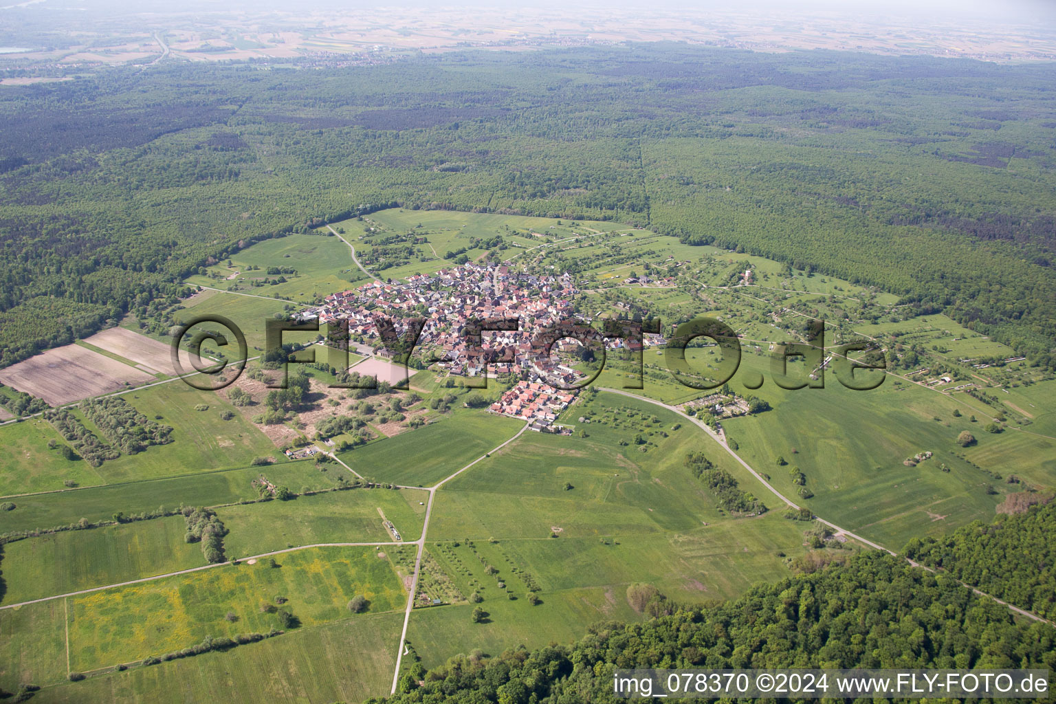 Aerial view of District Büchelberg in Wörth am Rhein in the state Rhineland-Palatinate, Germany