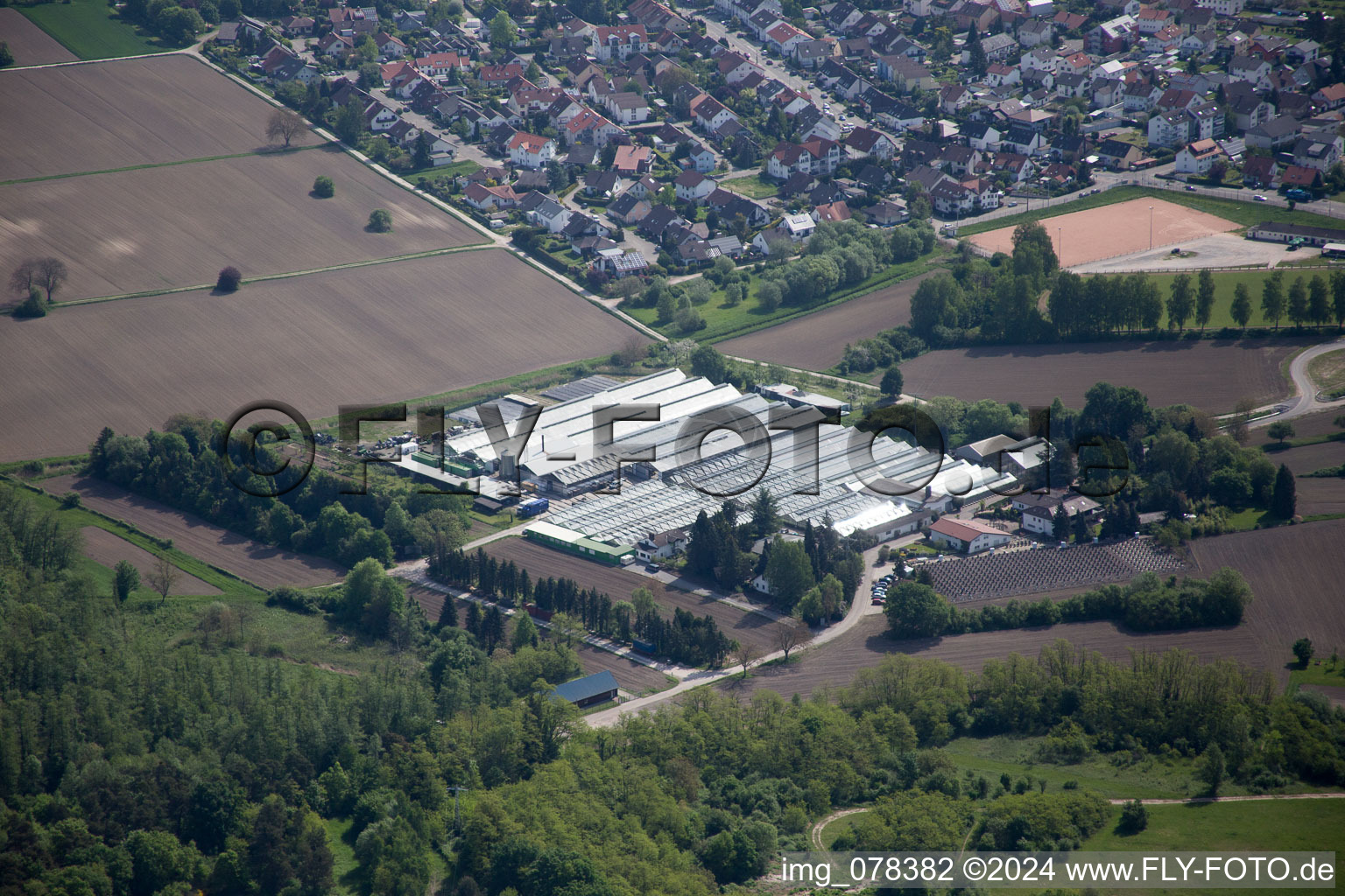 Hagenbach in the state Rhineland-Palatinate, Germany viewn from the air