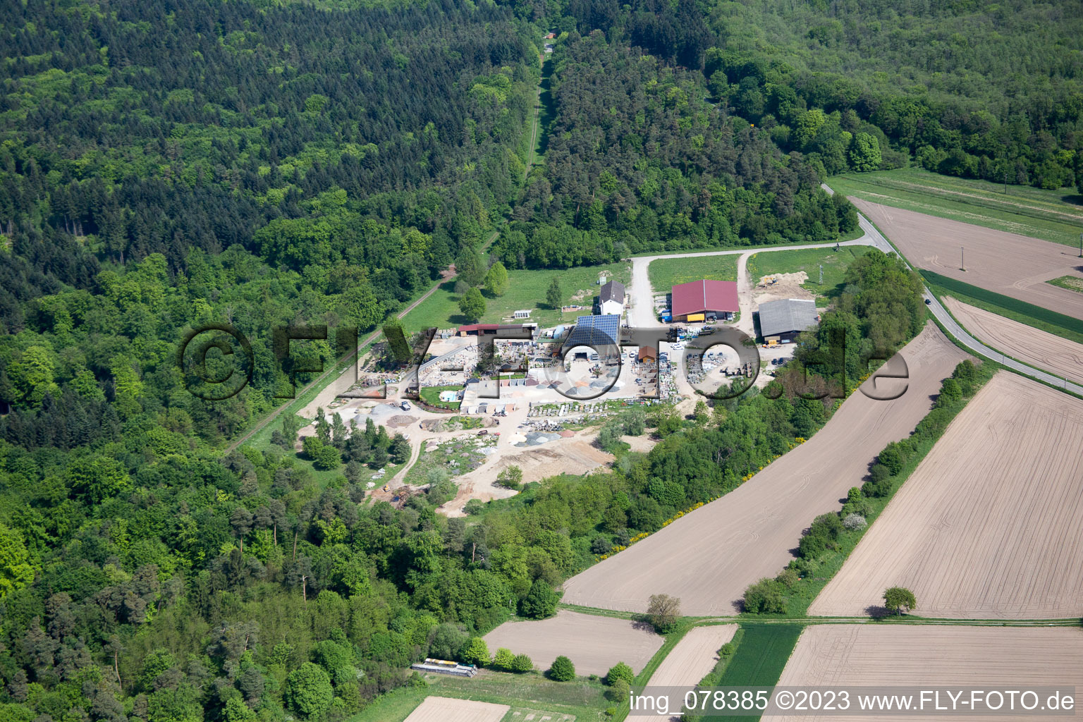 Palatinum landscape and garden design in Hagenbach in the state Rhineland-Palatinate, Germany seen from above