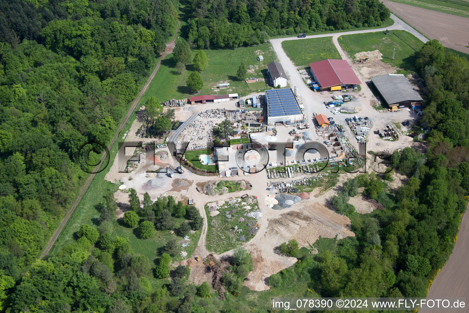 Palatinum landscape and garden design in Hagenbach in the state Rhineland-Palatinate, Germany viewn from the air