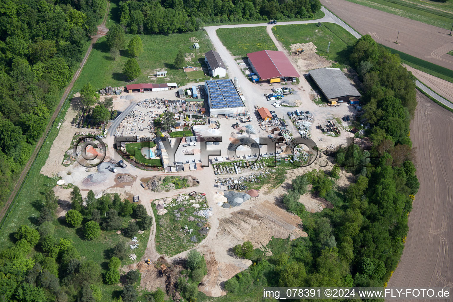 Drone recording of Palatinum Landscape and Garden Design in Hagenbach in the state Rhineland-Palatinate, Germany