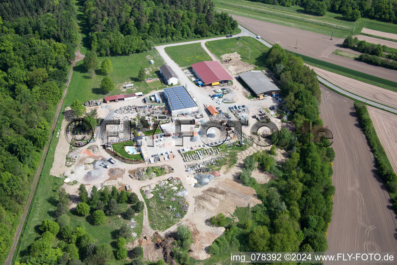 Drone image of Palatinum landscape and garden design in Hagenbach in the state Rhineland-Palatinate, Germany