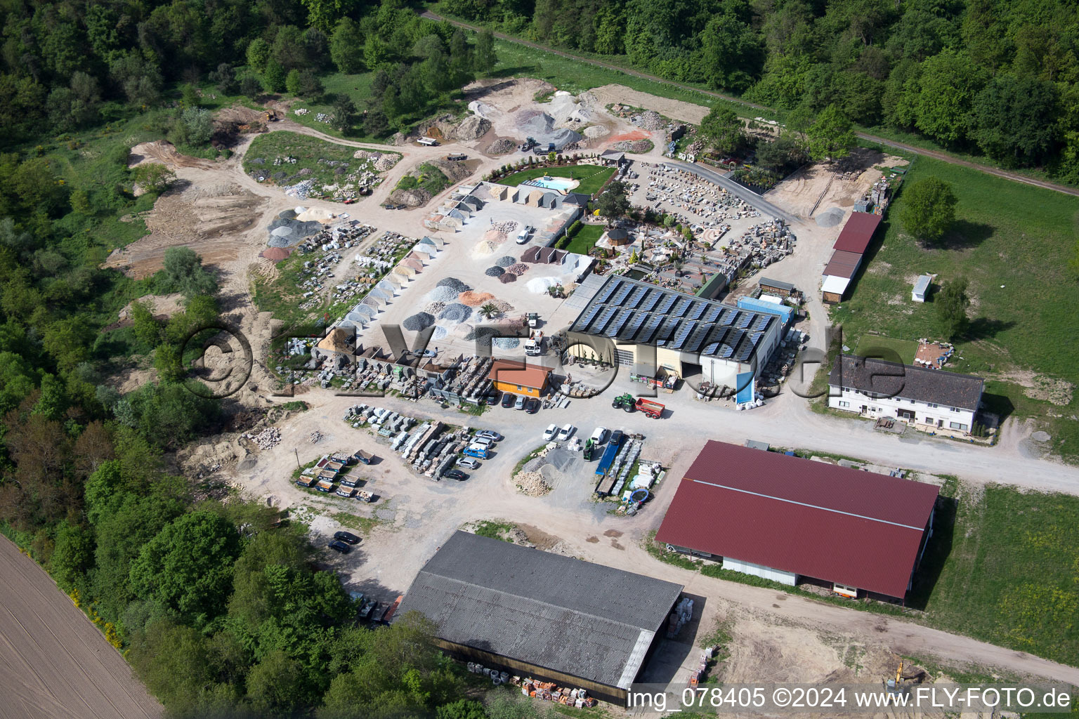 Palatinum landscape and garden design in Hagenbach in the state Rhineland-Palatinate, Germany viewn from the air