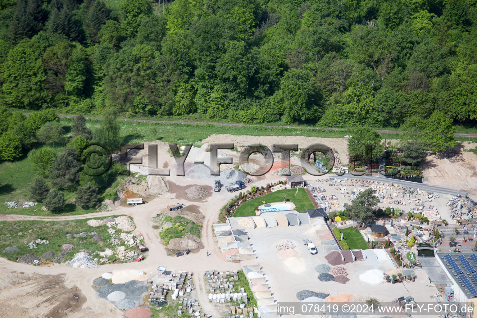 Palatinum Landscape and Garden Design in Hagenbach in the state Rhineland-Palatinate, Germany seen from above