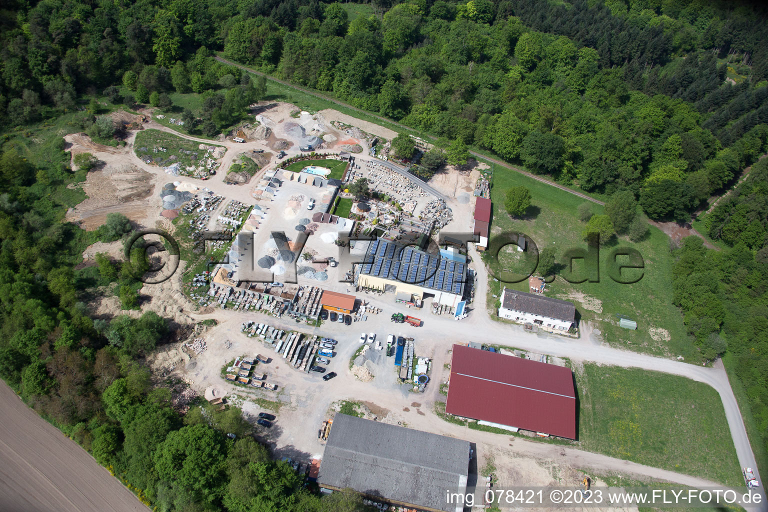 Bird's eye view of Palatinum landscape and garden design in Hagenbach in the state Rhineland-Palatinate, Germany